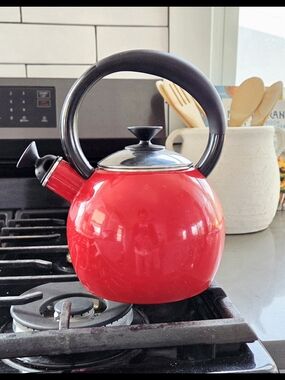Copco Red Enamel Whistling Tea Kettle Vintage Style